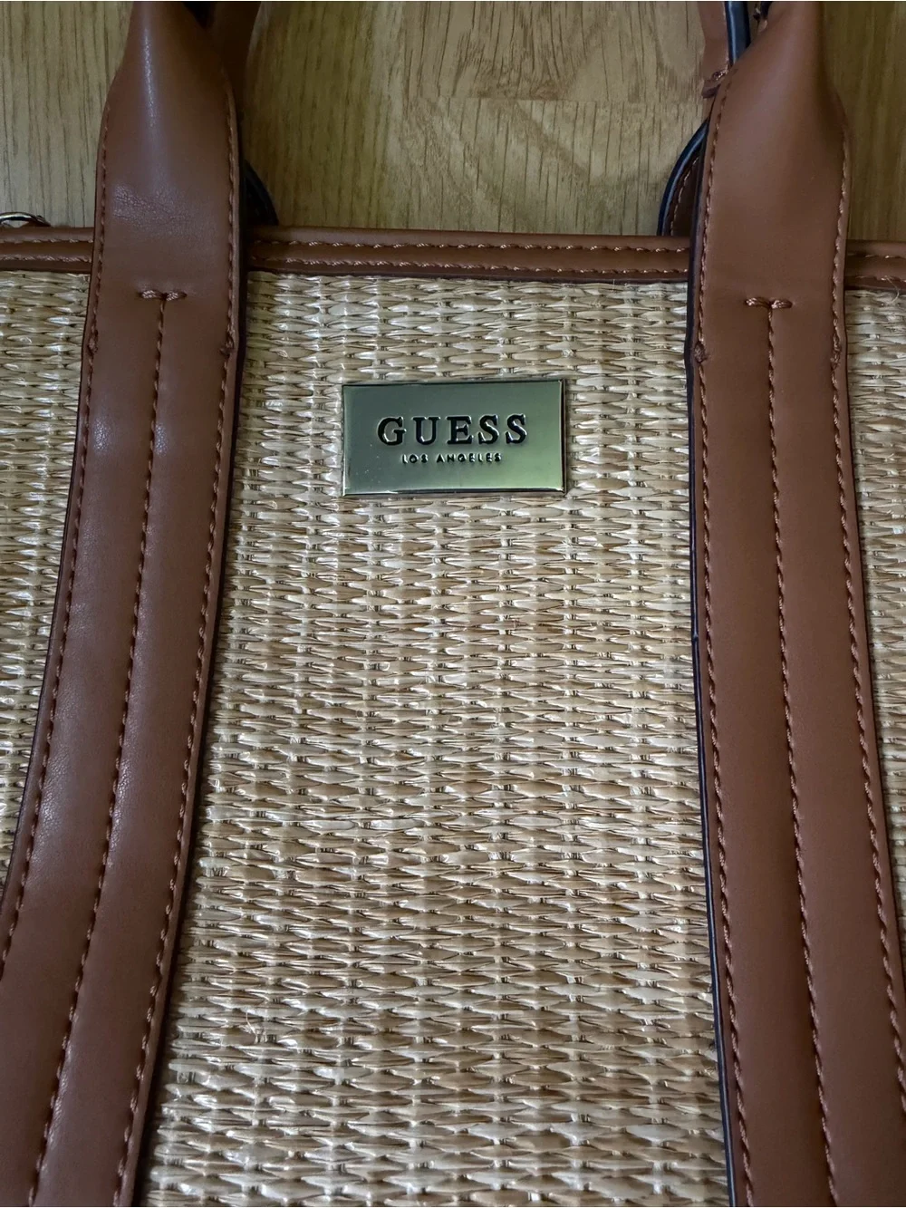 GUESS Brown and Tan Woven Crossbody Mini Purse